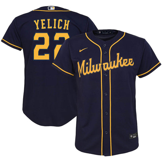 Youth Milwaukee Brewers Christian Yelich Alternate Player Jersey - Navy