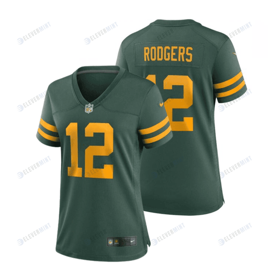 Aaron Rodgers 12 Green Bay Packers 50s Classic Women Game Jersey - Green & Gold